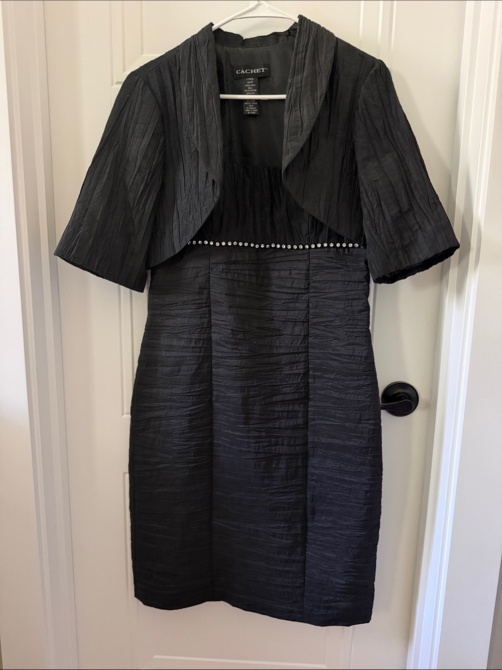 Cachet Black Ruched Sheath Dress with Bolero